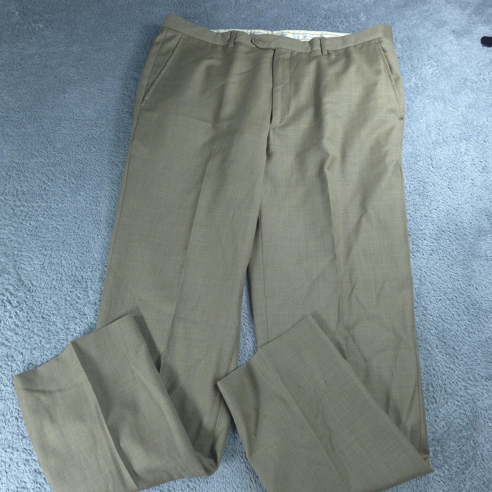 Santorelli Dress Pants Mens 40x32 Beige Wool Flat Front Classic Fit Made Italy